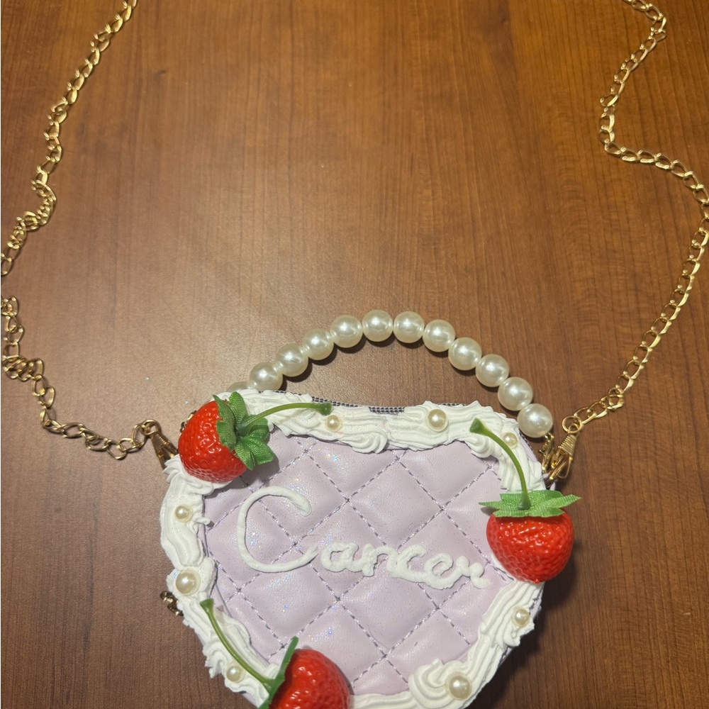 Strawberry Embellished Lilac Handbag